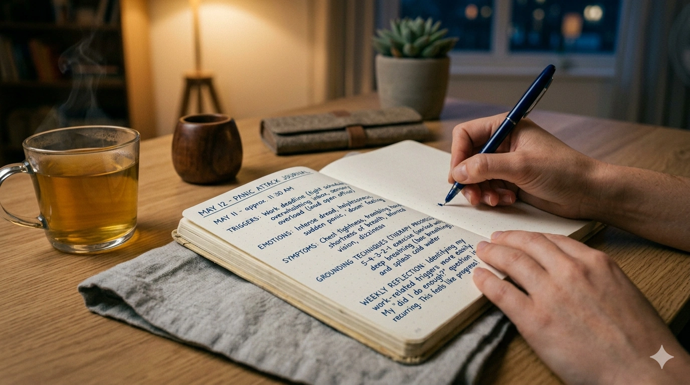 Keeping a panic attack journal to identify triggers and emotional patterns